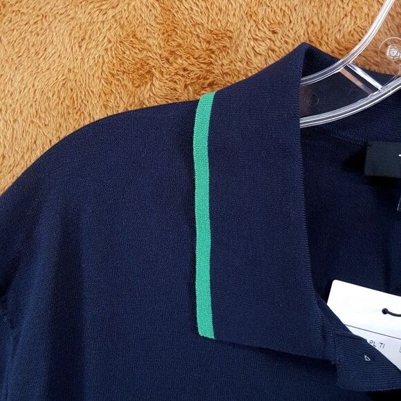 THEORY Polo Shirt Mens Large Navy Short Sleeve Green Trim GORIS - Picture 3 of 9